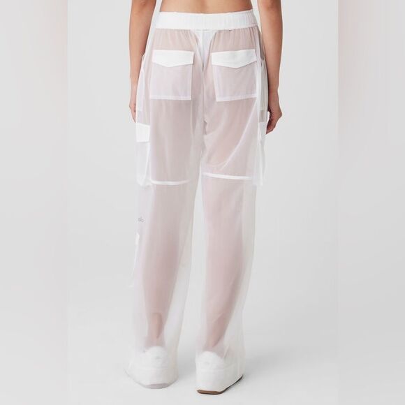 ALO Yoga Womens White Sheer Effusion Cargo Wide Leg Trouser - Picture 6 of 14